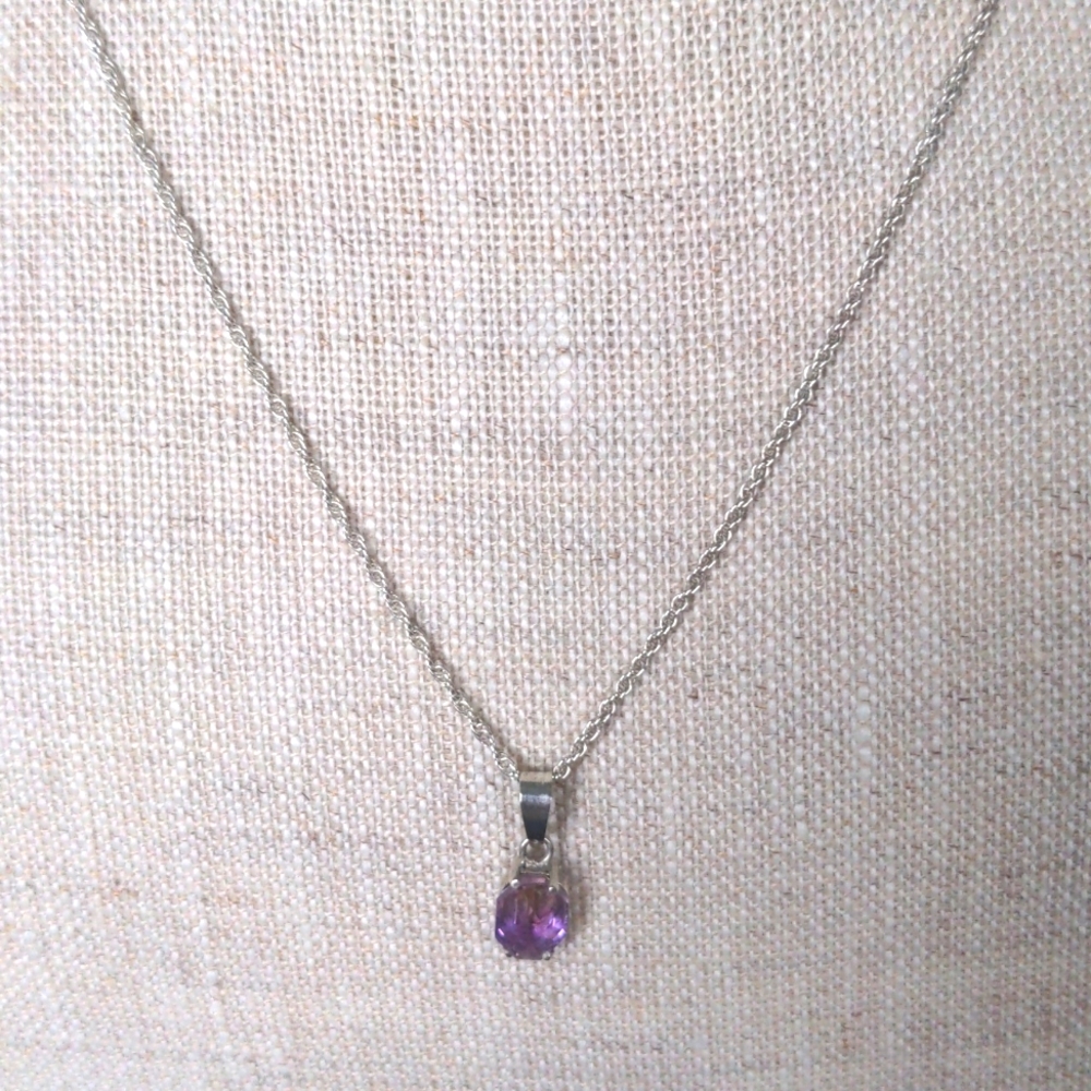 Sterling Silver Ametrine necklace. Vintage, dainty faceted genuine gem. 18"
